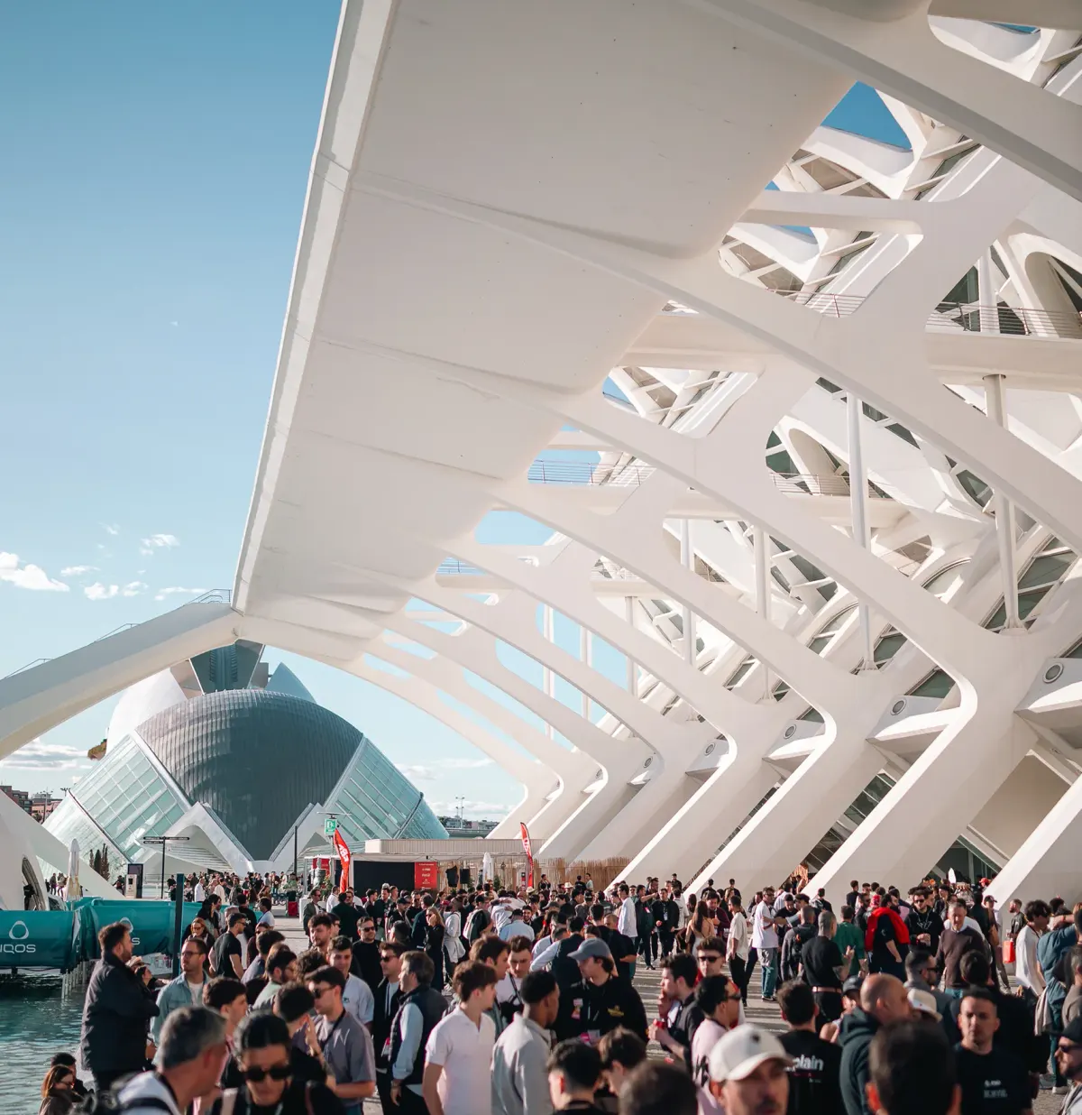Asistentes de FBD26 bajo los arcos de la Ciudad de las Artes y las Ciencias de Valencia